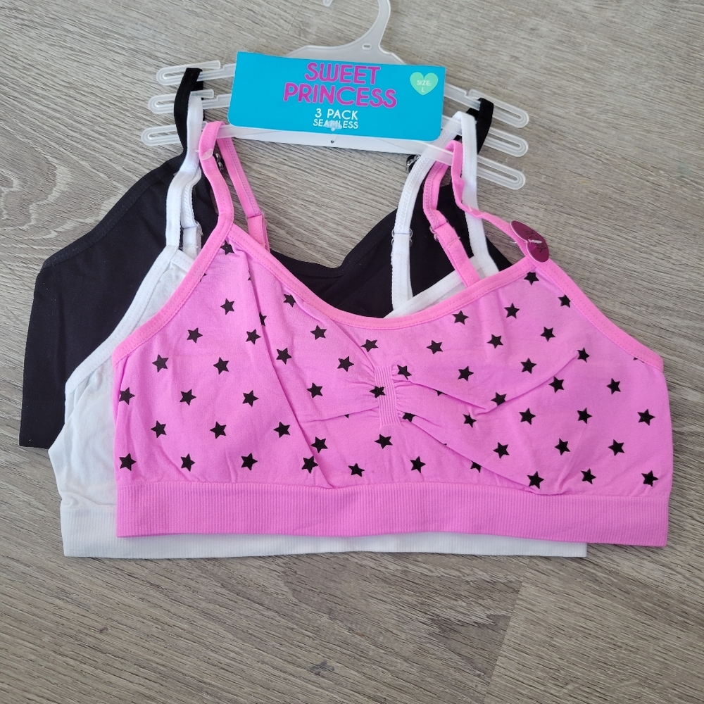 New 3pk girls kid training seamless cami bra white